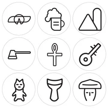 Set Of 9 simple editable icons such as Hat, Djembe, Cat Illustration gratuite