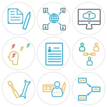 Set Of 9 simple editable icons such as File, Contract, Settings Free Stock Illustration