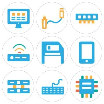 Set Of 9 simple editable icons such as Cpu, Keyboard, Server Illustrazione stock gratuita