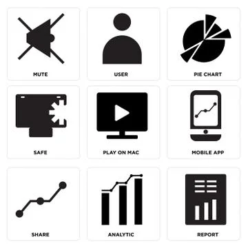 Set Of 9 simple editable icons such as Report, Analytic, Share 無料イラスト素材