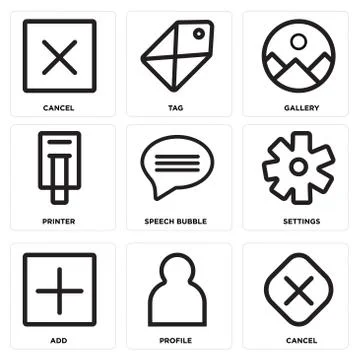 Set Of 9 simple editable icons such as Cancel, Profile, Add 免费库存插图