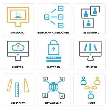 Set Of 9 simple editable icons such as Users, Networking, Creativity Free Stock Illustration