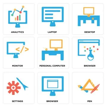Set Of 9 simple editable icons such as Pen, Browser, Settings Free Stock Illustration