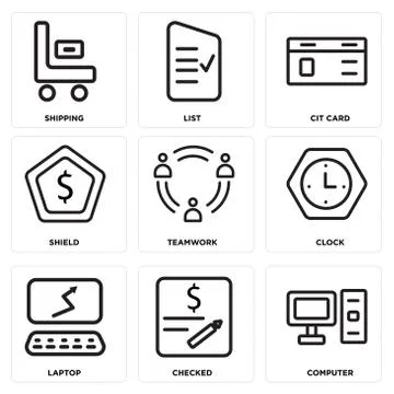 Set Of 9 simple editable icons such as Computer, Checked, Laptop Illustrazione stock gratuita