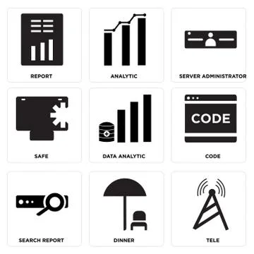 Set Of 9 simple editable icons such as Tele, Dinner, Search report 무료 스톡 일러스트