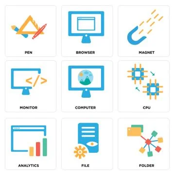 Set Of 9 simple editable icons such as Folder, File, Analytics Free Stock Illustration