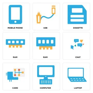 Set Of 9 simple editable icons such as Laptop, Computer, Card Free Stock Illustration