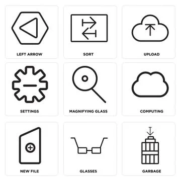 Set Of 9 simple editable icons such as Garbage, Glasses, New file Illustrazione stock gratuita