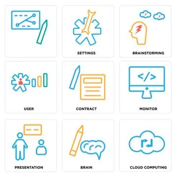 Set Of 9 simple editable icons such as Cloud computing, Brain, Presentation Free Stock Illustration