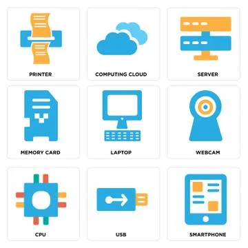 Set Of 9 simple editable icons such as Smartphone, Usb, Cpu Free Stock Illustration