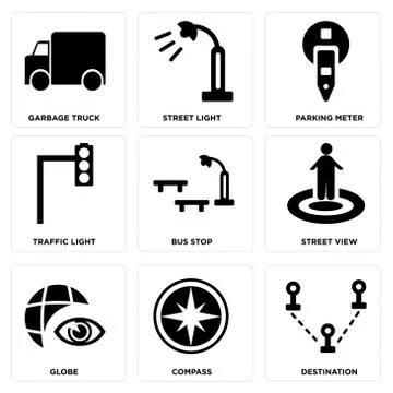 Set Of 9 simple editable icons such as Destination, Compass, Globe 無料イラスト素材