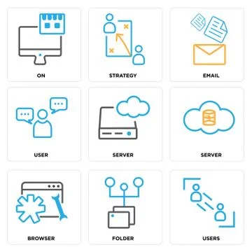 Set Of 9 simple editable icons such as Users, Folder, Browser Free Stock Illustration