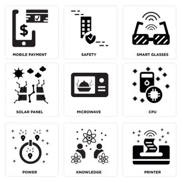 Set Of 9 simple editable icons such as Printer, Knowledge, Power Free Stock Illustration