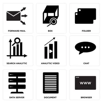 Set Of 9 simple editable icons such as Browser, Document, Data server Free Stock Illustration