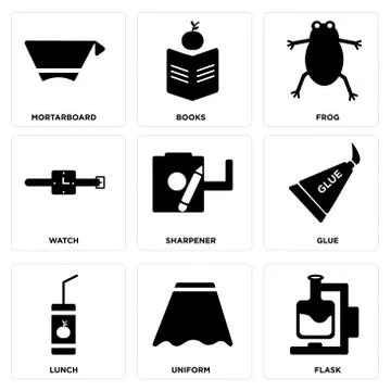 Set Of 9 simple editable icons such as Flask, Uniform, Lunch 無料イラスト素材