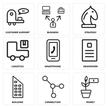 Set Of 9 simple editable icons such as Money, Connection, Building Selección de ilustraciones gratis