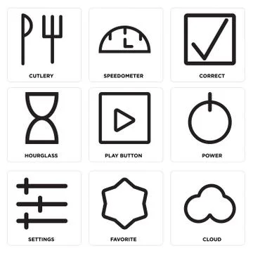 Set Of 9 simple editable icons such as Cloud, Favorite, Settings Illustrazione stock gratuita