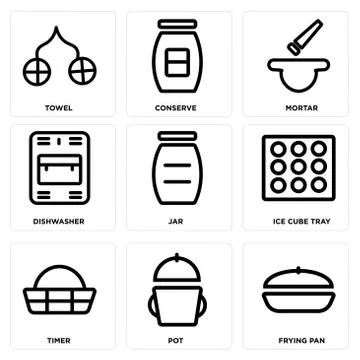 Set Of 9 simple editable icons such as Frying pan, Pot, Timer Free Stock Illustration