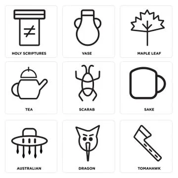 Set Of 9 simple editable icons such as Tomahawk, Dragon, Australian Free Stock Illustration