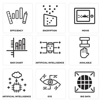 Set Of 9 simple editable icons such as Big data, Eye, Artificial intelligence Free Stock Illustration