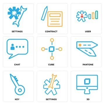 Set Of 9 simple editable icons such as 3d, Settings, Key Free Stock Illustration