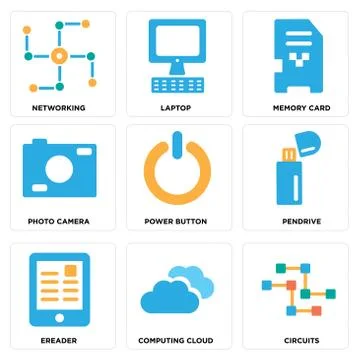 Set Of 9 simple editable icons such as Circuits, Computing cloud, Ereader Free Stock Illustration