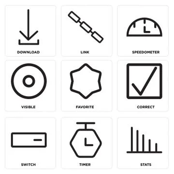 Set Of 9 simple editable icons such as Stats, Timer, Switch 免费库存插图