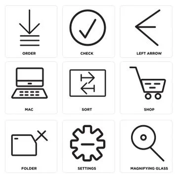 Set Of 9 simple editable icons such as Magnifying glass, Settings, Folder Gratis stockillustratie
