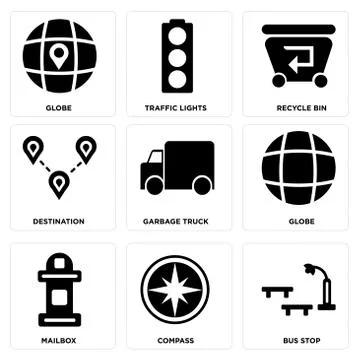 Set Of 9 simple editable icons such as Bus stop, Compass, Mailbox 無料イラスト素材