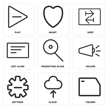 Set Of 9 simple editable icons such as Folder, Cloud, Settings 무료 스톡 일러스트