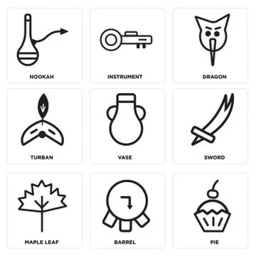 Set Of 9 simple editable icons such as Pie, Barrel, Maple leaf Illustrazione stock gratuita