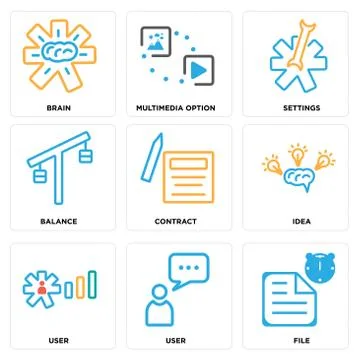 Set Of 9 simple editable icons such as File, User, User Free Stock Illustration