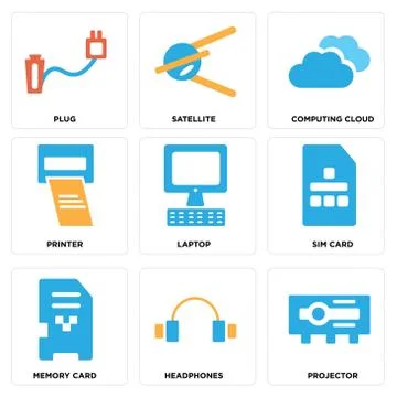 Set Of 9 simple editable icons such as Projector, Headphones, Memory card 무료 스톡 일러스트