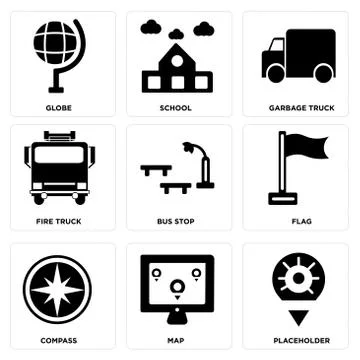 Set Of 9 simple editable icons such as Placeholder, Map, Compass 無料イラスト素材