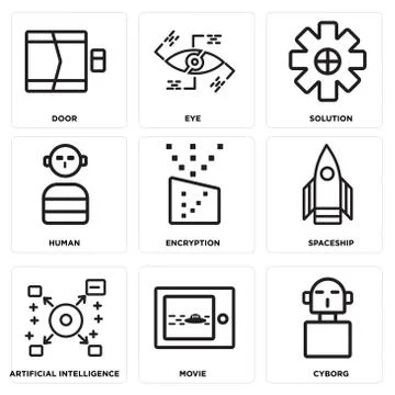 Set Of 9 simple editable icons such as Cyborg, Movie, Artificial intelligence 無料イラスト素材