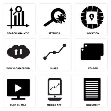 Set Of 9 simple editable icons such as Document, Mobile app, Play on mac Free Stock Illustration