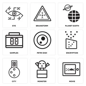 Set Of 9 simple editable icons such as Movie, Monster, City Free Stock Illustration