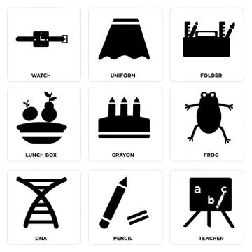 Set Of 9 simple editable icons such as Teacher, Pencil, Dna 無料イラスト素材