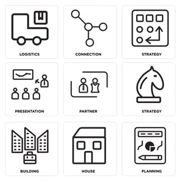 Set Of 9 simple editable icons such as Planning, House, Building Selección de ilustraciones gratis