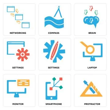 Set Of 9 simple editable icons such as Protractor, Smartphone, Monitor Illustrazione stock gratuita