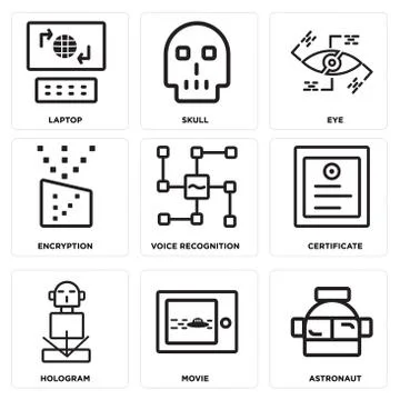 Set Of 9 simple editable icons such as Astronaut, Movie, Hologram Free Stock Illustration
