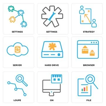 Set Of 9 simple editable icons such as File, On, Loupe Free Stock Illustration