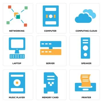 Set Of 9 simple editable icons such as Printer, Memory card, Music player 無料イラスト素材
