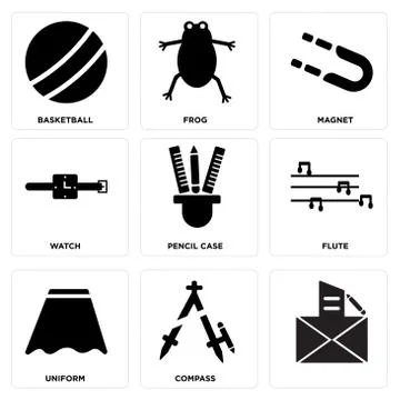 Set Of 9 simple editable icons such as , Compass, Uniform Free Stock Illustration