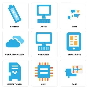 Set Of 9 simple editable icons such as Card, Chip, Memory card Free Stock Illustration