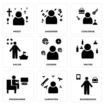 Set Of 9 simple editable icons such as Businessman, Carpenter, Programmer Grats Stockgrafik