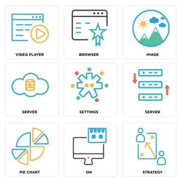 Set Of 9 simple editable icons such as Strategy, On, Pie chart Illustrazione stock gratuita