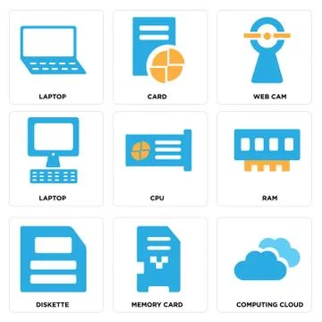 Set Of 9 simple editable icons such as Computing cloud, Memory card, Diskette Free Stock Illustration