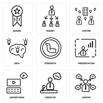 Set Of 9 simple editable icons such as Avatar, Creative, Advertising Free Stock Illustration