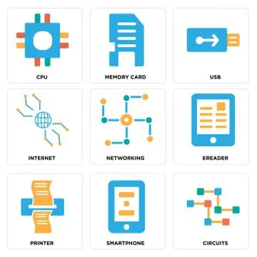 Set Of 9 simple editable icons such as Circuits, Smartphone, Printer 無料イラスト素材